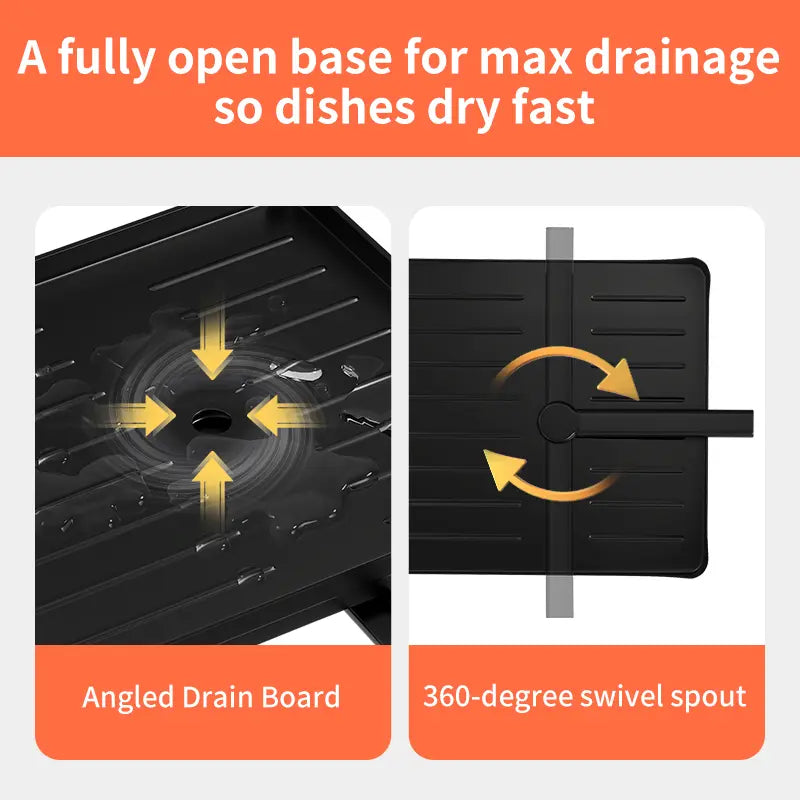 Space-Saving Over Sink Dish Drying Rack – Foldable 2-Tier Pull-Out Drainer with Utensil Holder
