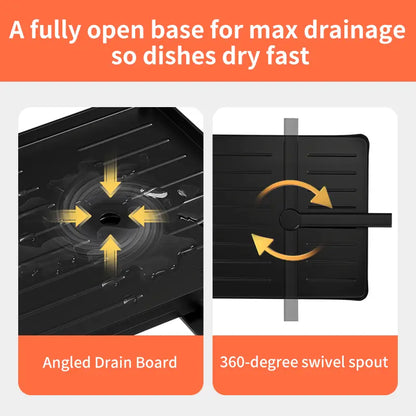 Space-Saving Over Sink Dish Drying Rack – Foldable 2-Tier Pull-Out Drainer with Utensil Holder